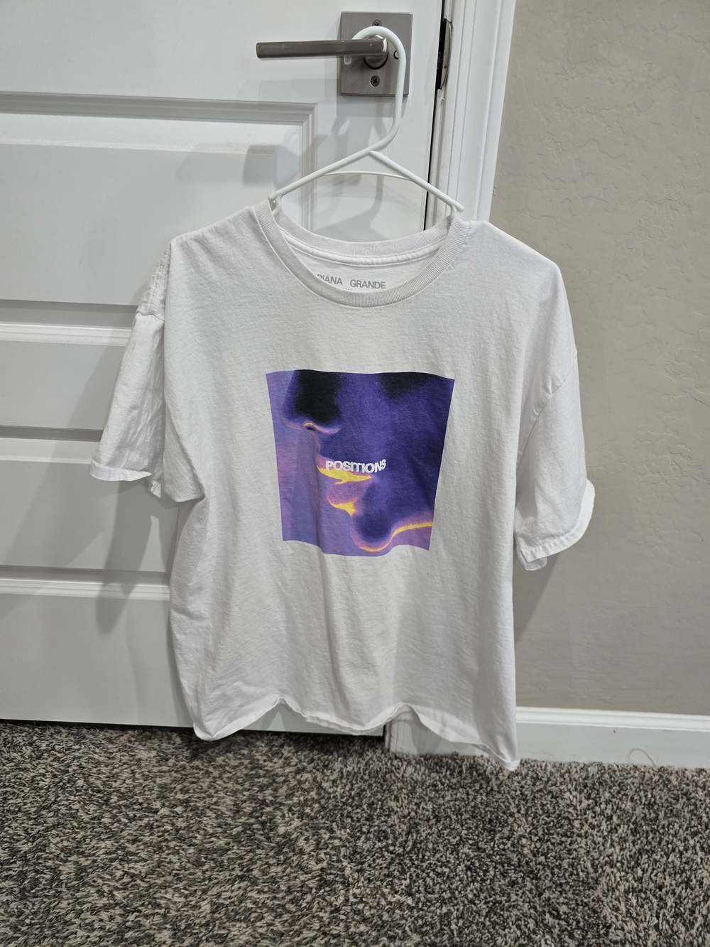 Ariana Grande White Tee with Purple and Yellow Graphic